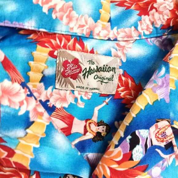 SOLD Hawaiian Lei Hula Dancer Button Down Shirt Sz L - Picture 4 of 6